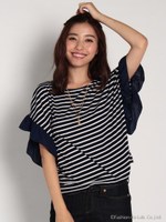 袖シフォン切替ボーダープルオーバー/コイアオ