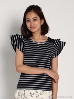 クルーネック装飾カットソー/青系