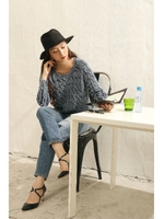 【AZUL by moussy】7G 綿100%バイオウォッシュ長袖プルオーバー/BLK