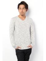【AZUL by moussy】ストレッチTRメランジ天竺Vネック長袖T/WHT