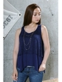 【AZUL by moussy】総柄オパール×無地レイヤードタンク/L/GRY