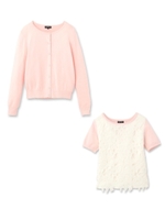 カーディガン+レースフラワートップス/ベビーピンク(071)