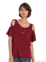 ネックレス付肩開きクロスプルオーバー/ワイン