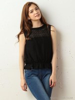 プチハイネックレーストップス/グレー