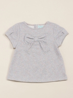 レインボーラメ 飛び裏毛リボンアップリケ半袖パフTシャツ/ネイビー