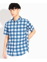 手描き風チェック半袖シャツ/ライトブルー(291)