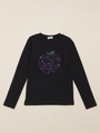 アップル刺繍細身長袖Tシャツ/イエロー