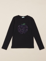 アップル刺繍細身長袖Tシャツ/イエロー