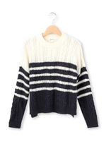 ボーダーケーブルニットプルオーバー/ネイビー(393)