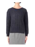 ラメ混ストライプ編み地ニット/ブルー系(095)