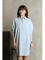 【AZUL by moussy】ドルマンチュニック7分シャツワンピース/SAX
