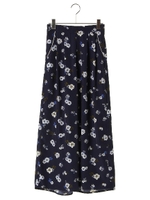 パジャマ風花柄プリントワイドパンツ/ネイビー