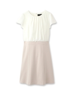 [L]タックギャザー切り替えワンピース/ライトベージュ(051)