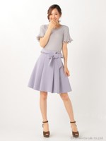 ウエストリボンタックフレアースカート ◆/ボルドー