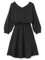 スカシレースアップニットワンピ/ブラック