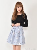 フラワータックボンディングスカート/ネイビー