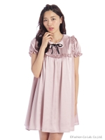 ヨーク切替サテンベビードールOP/ピンク