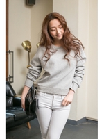 【AZUL by moussy】裏毛裏起毛クロプト長袖プルオーバー/O/WHT