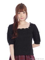 アクリルテレコスカラップ5分袖リボンTOPS/アイボリー