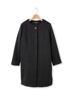 ウール混ノーカラーコート/ブラック(019)