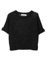 袖折り返しクルーネックプルオーバー/ブラック