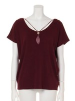 ドロップショルダー2フェイス半袖トップス/レッド