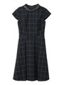 ネックビジューウエスト切替チェックワンピース/ブラウン
