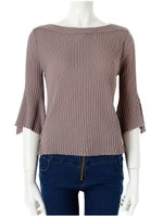 ラッフルスリーブニットプルオーバー/モカ