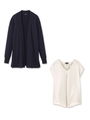 [S]ブラウス&ニットカーディガンセット/ネイビー(093)