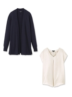 [S]ブラウス&ニットカーディガンセット/ネイビー(093)