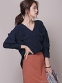 ウォッシャブルVネックとろみブラウス/ネイビー