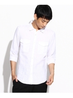 フランダースリネン七分袖シャツ/ベージュ(052)