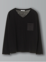 Vネックポケ付LS Tシャツ/グレーベージュ