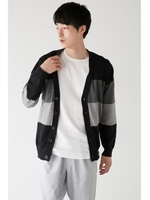【AZUL by moussy】14G太ボーダーVネックカーデ/柄BLK