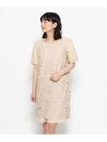 フラワーレース切り替えワンピース/ベージュ(052)