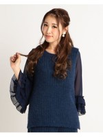 袖フリルニットトップス/ネイビー