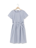 ウエストリボンストライプワンピース/ライトブルー(391)