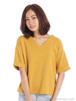 タック深Vトップス/マスタード
