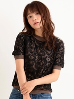 レース重ねニットプルオーバー/オフ