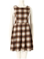 チェックフレアワンピース/ブラウン