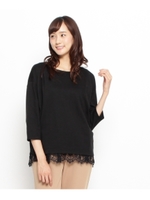 バックシャンカットソー+裾レースタンクトップ/ダークグリーン(023)