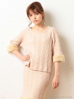 ファー付ケーブルニット/ネイビー