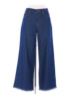 8オンス裾フリンジワイドデニムパンツ/ブルー