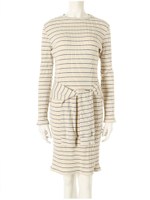 ウエスト巻き風ボーダーニットワンピース/グレー