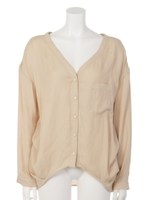 Vネックドレープブラウス/ベージュ