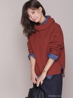 Couture-line(クチュールライン)片畦タートルワイドニットプルオーバー/レンガ