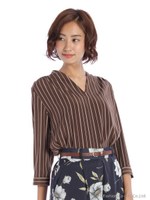 タックV衿ブラウス/モカチャ