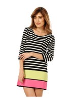 ミラノリブ配色ニットワンピース/BLUE/GR