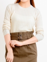 ワイドリブクルーネックニット/キャメル