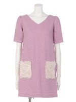 【P】ファーポケットサックワンピース/パープル
